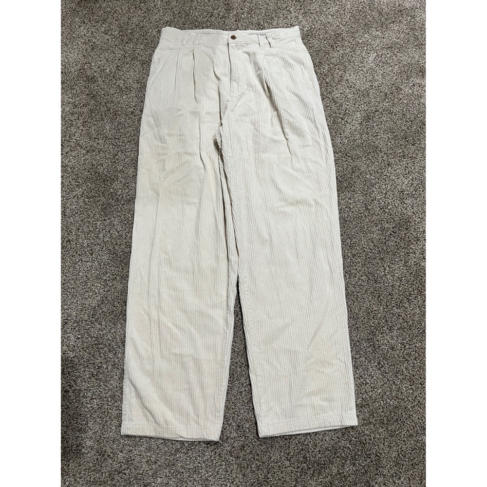 Tommy Bahama Mens Cream Corduroy Pleated Pants Relaxed Straight Leg 32x32